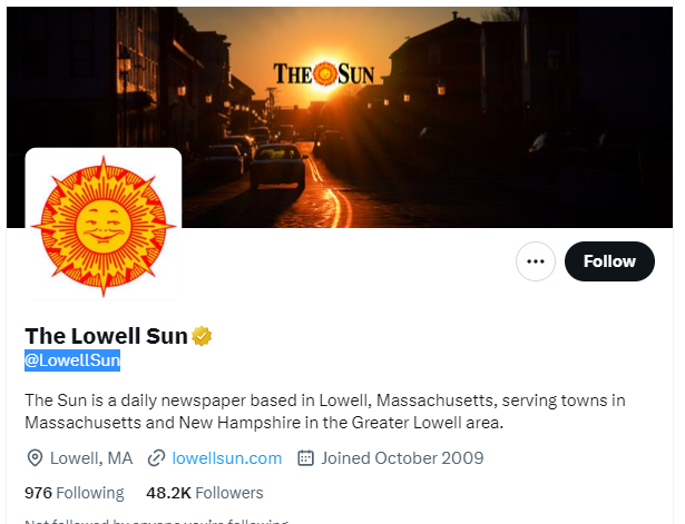 The Lowell Sun twitter profile screenshot