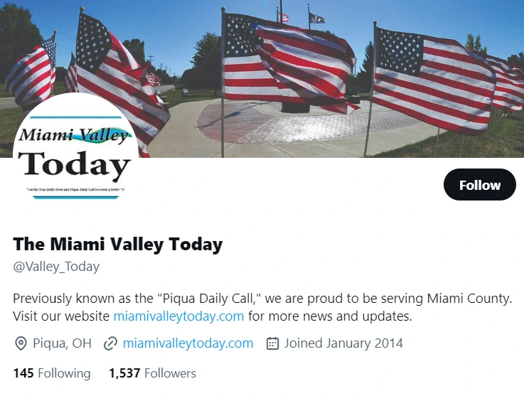 The Miami Valley Today twitter profile screenshot