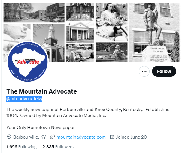 The Mountain Advocate twitter profile screenshot