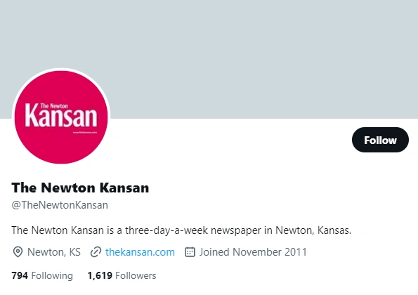 The Newton Kansan twitter profile screenshot