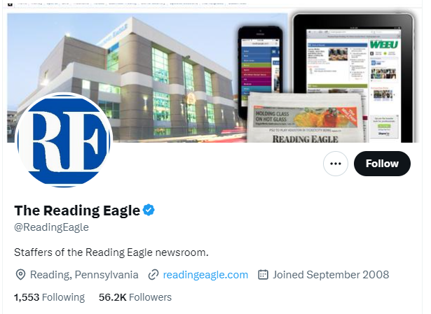 The Reading Eagle twitter profile screenshot