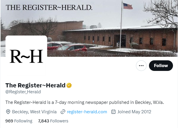 The Register~Herald  twitter profile screenshot