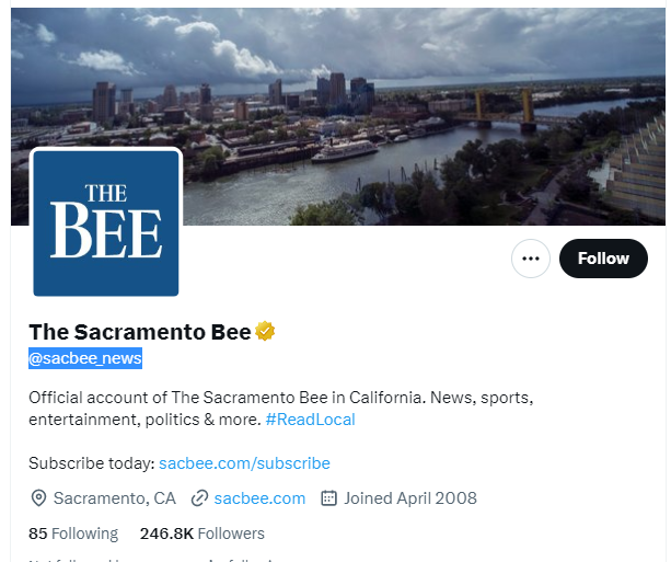 The Sacramento Bee twitter profile screenshot