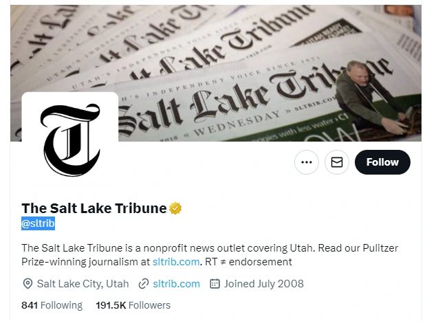 The Salt Lake Tribune twitter profile screenshot