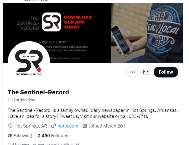 The Sentinel-Record  twitter profile screenshot