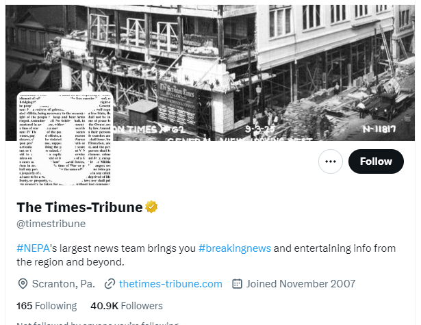 The Times-Tribune twitter profile screenshot