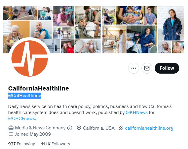 CaliforniaHealthline twitter profile screenshot 
