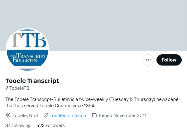 Tooele Transcript twitter profile screenshot