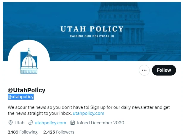 Utah Policy twitter profile screenshot
