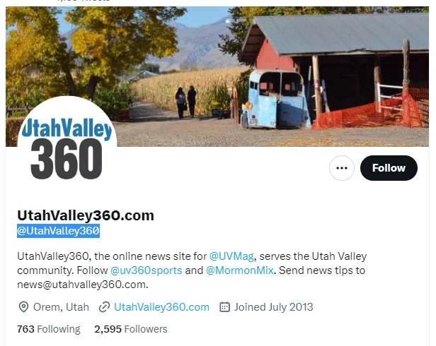 UtahValley360.com twitter profile screenshot