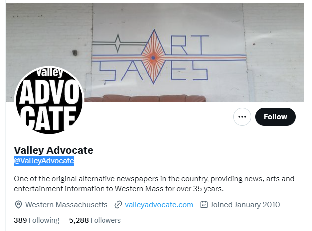 Valley Advocate twitter profile screenshot