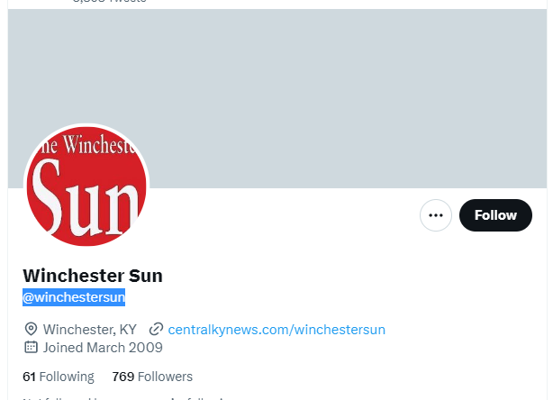 Winchester Sun  twitter profile screenshot