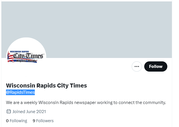 Wisconsin Rapids City Times twitter profile screenshot