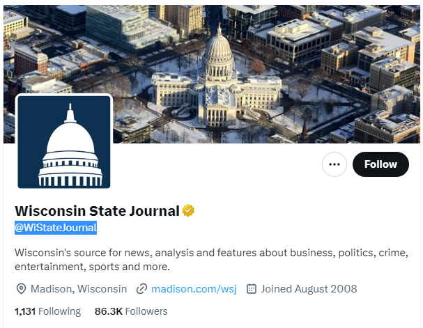 Wisconsin State Journal twitter profile screenshot