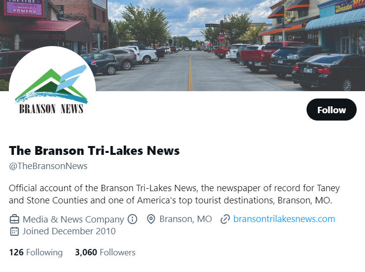 The Branson Tri-Lakes News twitter profile screenshot