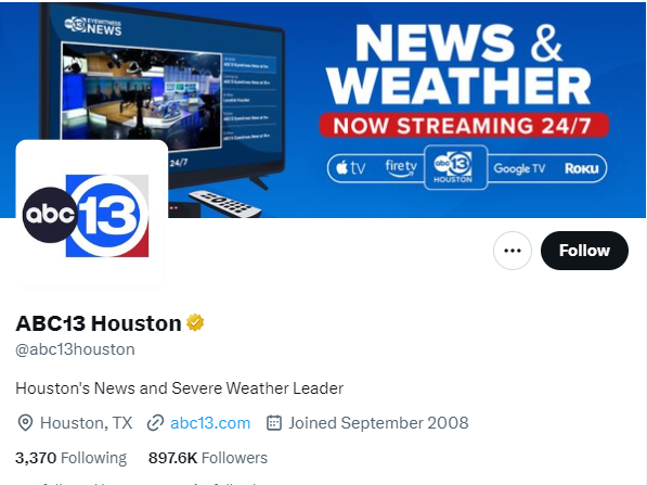 ABC13 Houston twitter  profile screenshot