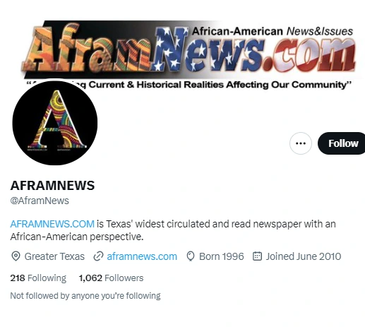 AFRAMNEWS twitter profile screenshot