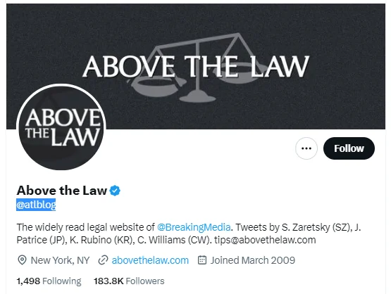 Above the Law twitter profile screenshots