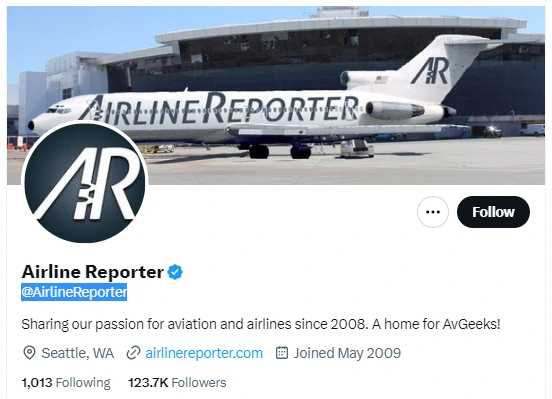 Airline Reporter twitter profile screenshot
