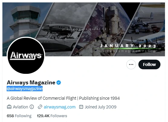 Airways Magazine twitter profile screenshot