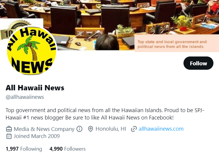 All Hawaii News twitter profile screenshot