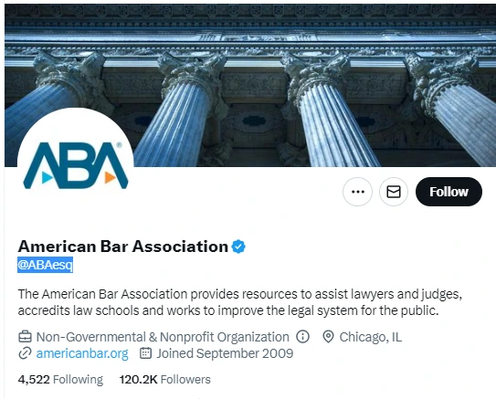 American Bar Association twitter profile screenshots