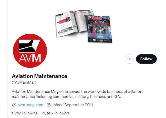 Aviation Maintenance twitter profile screenshots