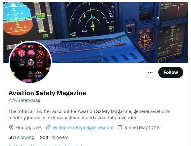 Aviation Safety Magazine twitter profile screenshots