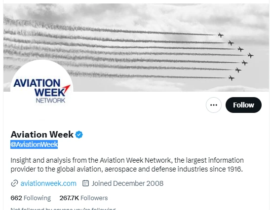 Aviation Week twitter profile screenshot