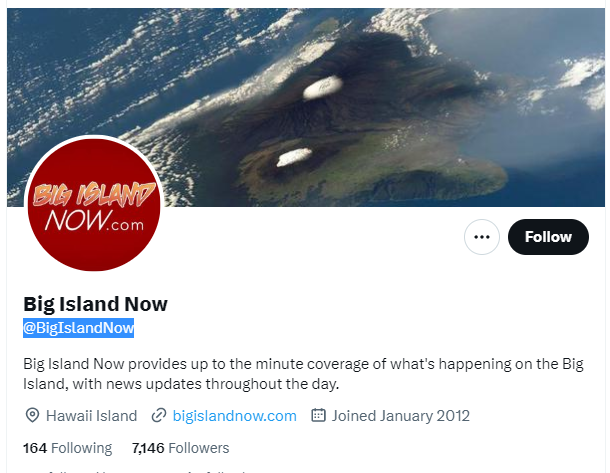 Big Island Now twitter profile screenshot