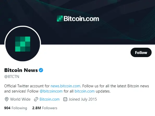 Bitcoin News twitter profile screenshot