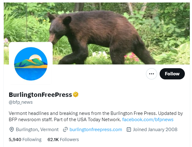 Burlington Free Press twitter profile screenshot
