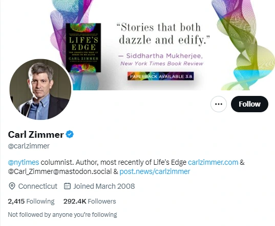 Carl Zimmer twitter profile screenshot