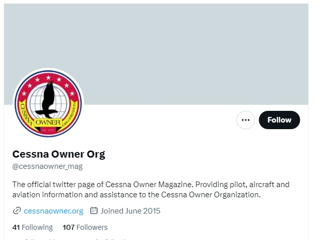 Cessna Owner Org twitter profile screenshot