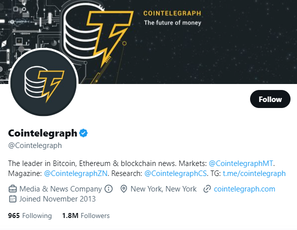 Coin telegraph twitter profile screenshot