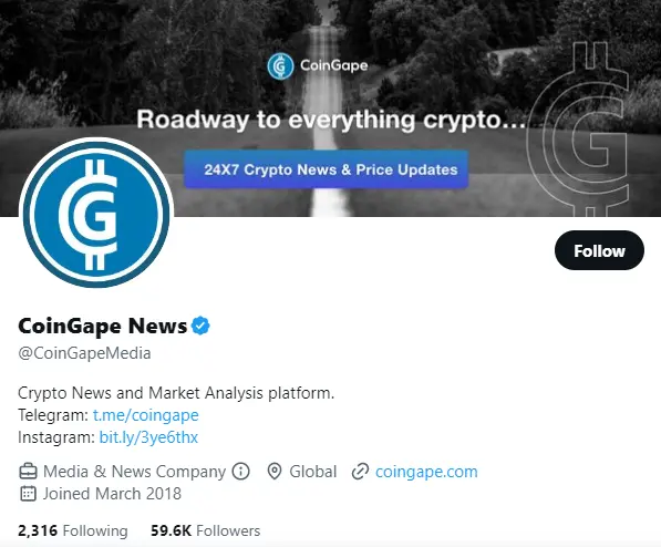 CoinGape News twitter profile screenshotk.