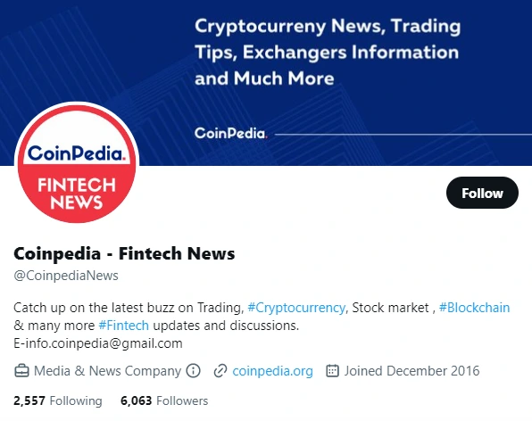 Coinpedia - Fintech News twitter profile screenshot