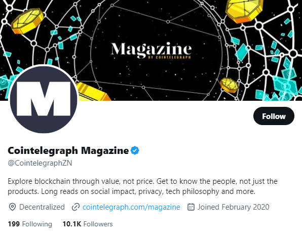Cointelegraph Magazine twitter profile screenshot