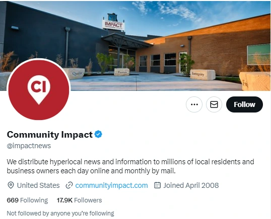 Community Impact twitter profile screenshot