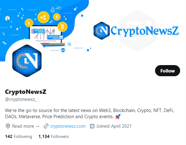 CryptoNewsZ twitter profile screenshot