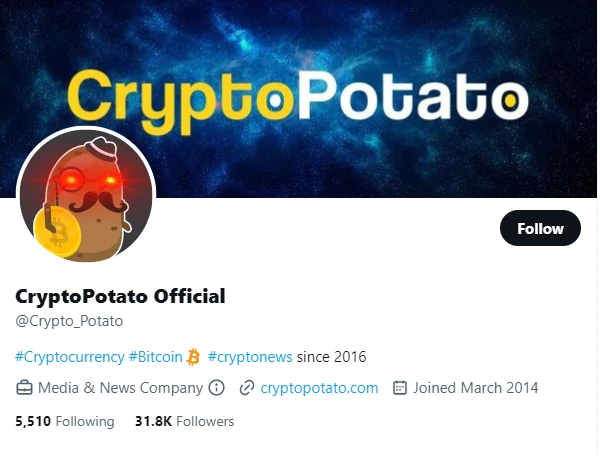 CryptoPotato Official twitter profile screenshot