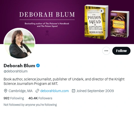 Deborah Blum twitter profile screenshot