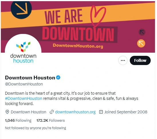 Downtown Houston twitter profile screenshot
