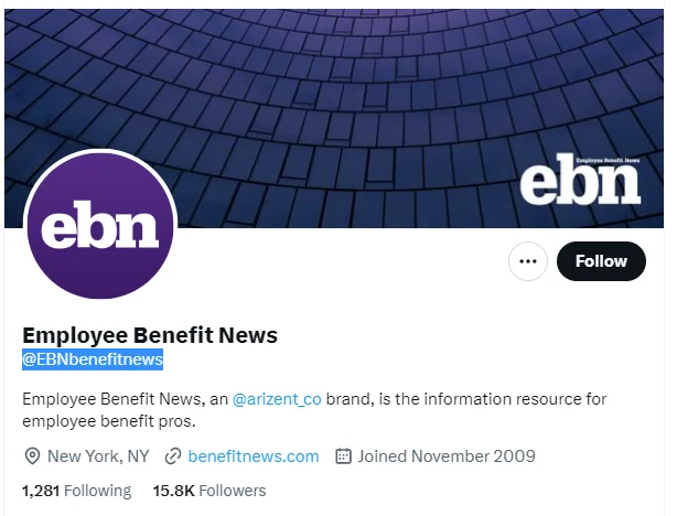 Employee Benefit News twitter profile screenshot
