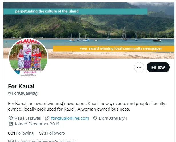 For Kauai twitter profile sceenshot