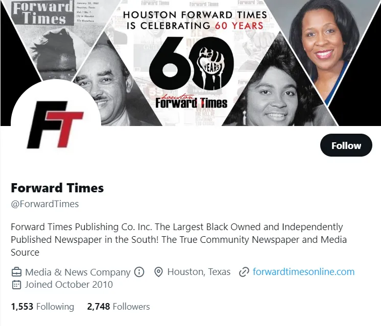 Forward Times twitter profile  screenshot