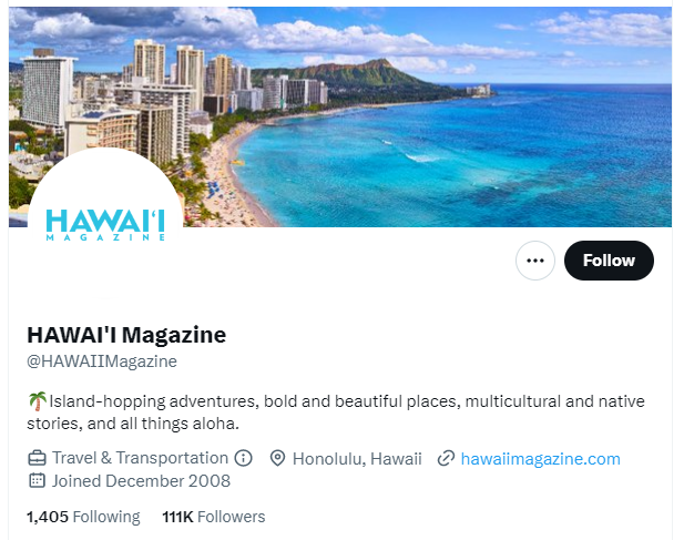 HAWAI'I Magazine twitter profile screenshot