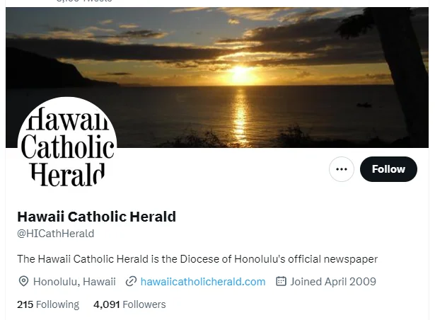 Hawaii Catholic Herald twitter profile screenshot