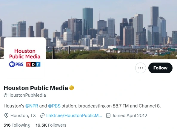 Houston Public Media twitter profile screenshot