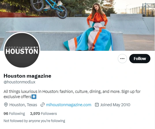 Houston magazine twitter profile screenshot